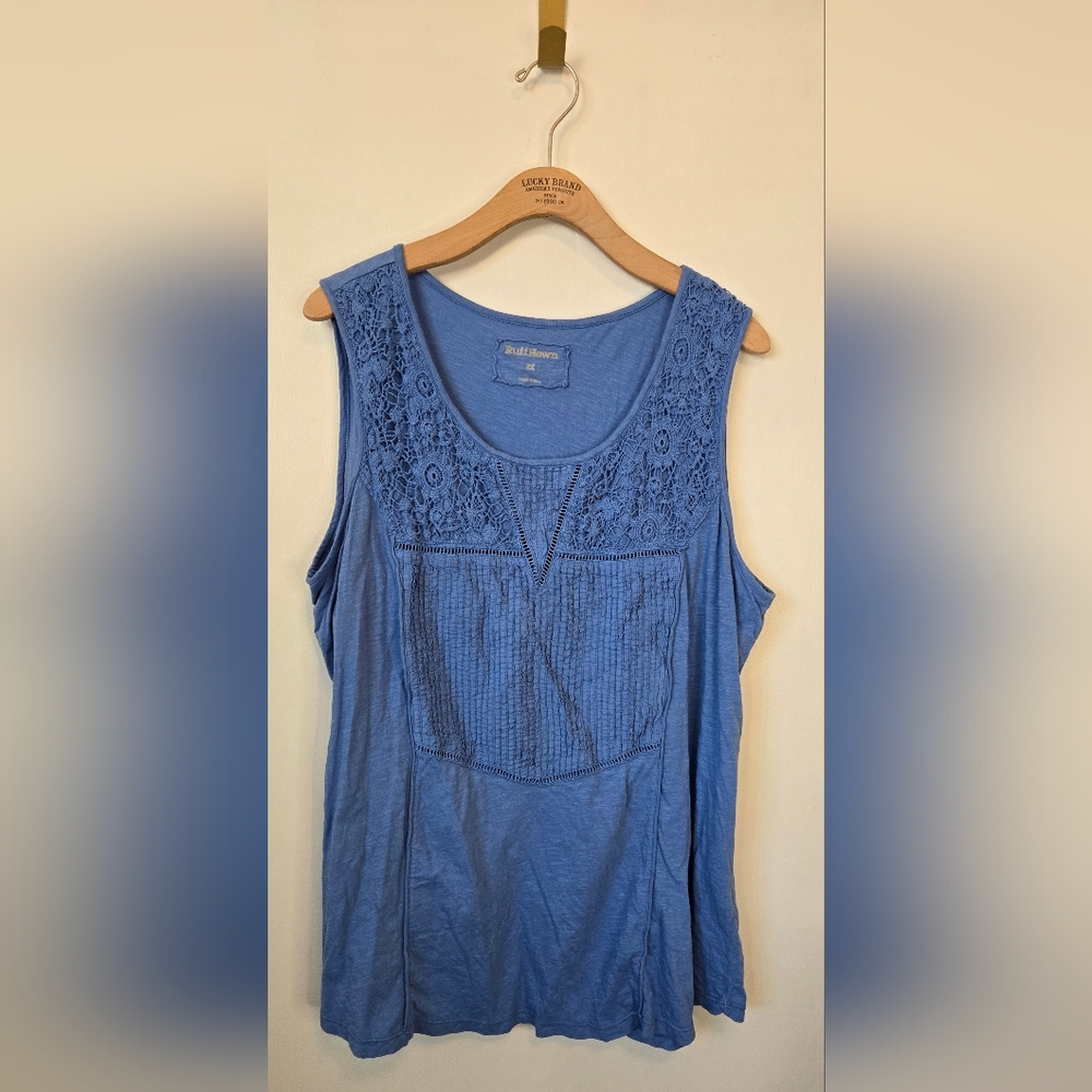 244. Ruff Hewn Blue Embellished Tank Top